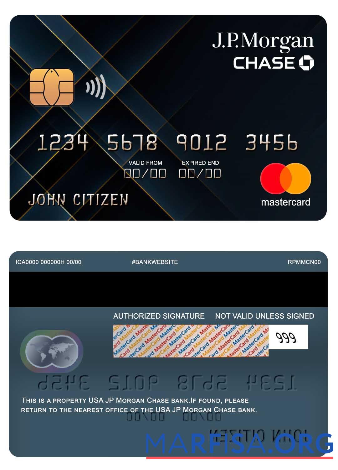 Printable USA JP Morgan Chase bank mastercard sample